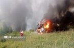 تصادف تانکر حامل سوخت با پراید/راننده تریلی در آتش سوخت